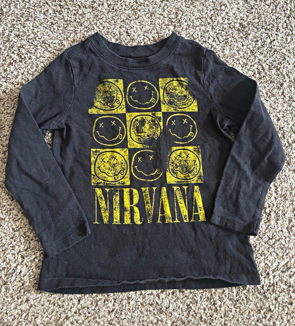 Nirvana Toddler 3T Long Sleeve Graphic Smiley Face T-Shirt Black Yellow